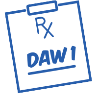 Prescription pad marked Rx DAW 1 (Dispense as Written)